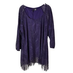New Directions Long Tunic Top or Dress Plus Size 2X Lined Bodice Purple Fringe